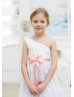 One Shoulder White Lace Chiffon Long Flower Girl Dress Toddler Christmas Dress